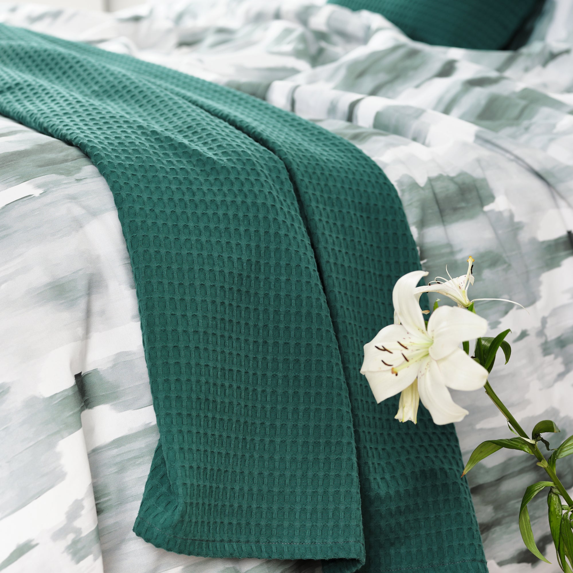 Plaid Gaufré 100% coton Émeraude